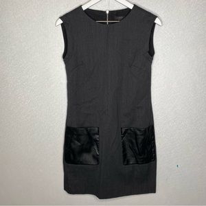 J. Crew Charcoal Wool Blend Shift Dress Faux Leather Pockets Size 0